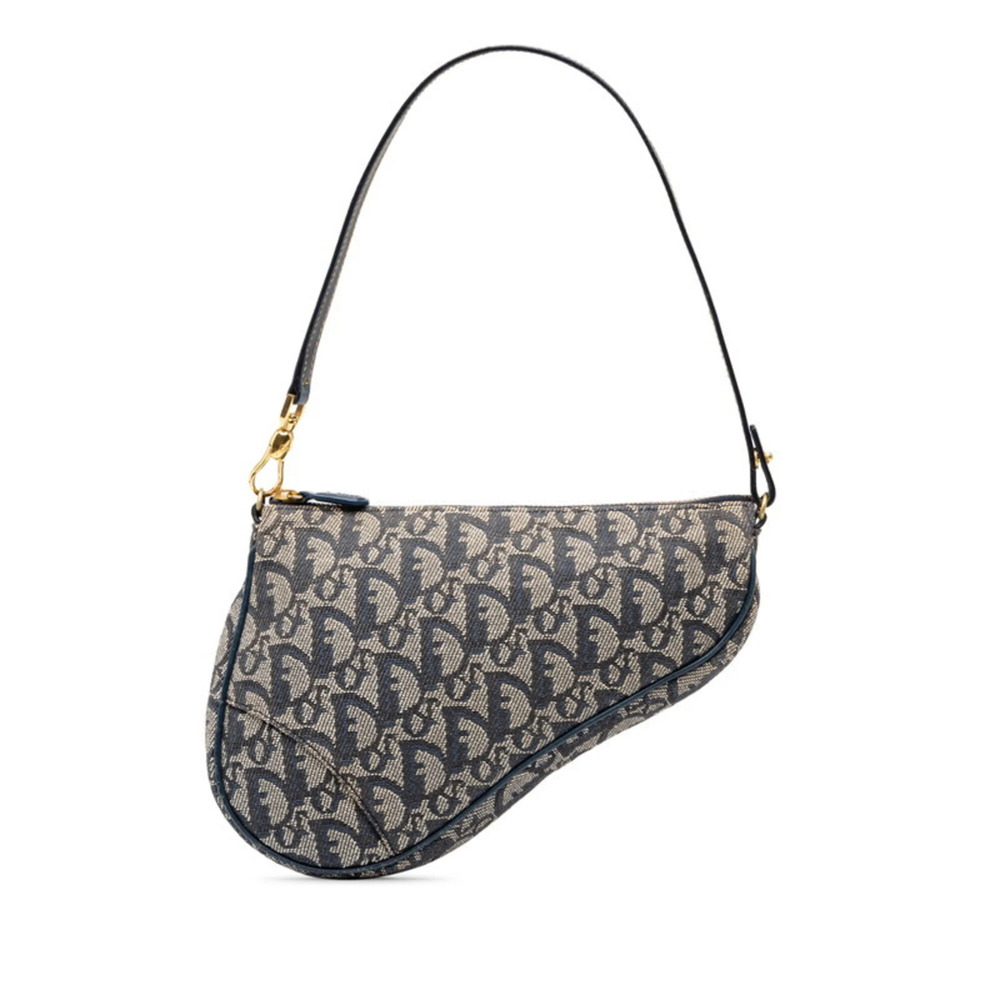 Christian Dior Dior Trotter Saddle Handbag, Handbag Pouch, Navy Canvas Leathe...
